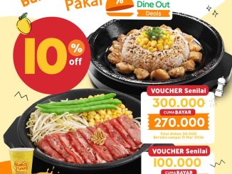 Promo Pepper Lunch GrabFood Dine Out Diskon Voucher 10% dengan pilihan voucher Rp. 90.000 dan Rp. 270.000