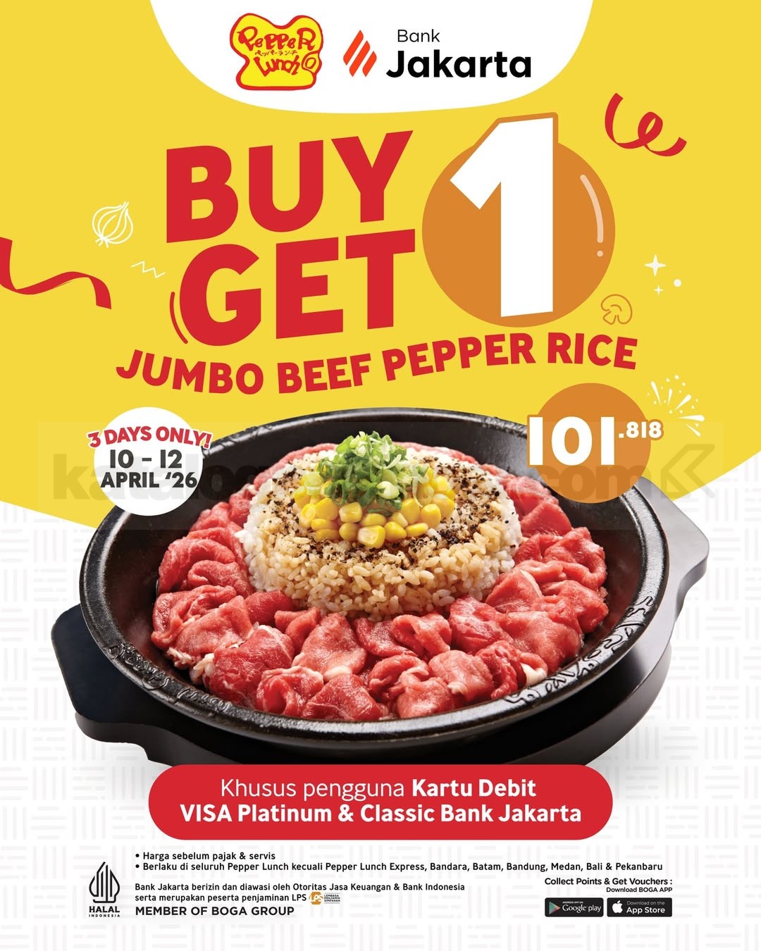 Promo Pepper Lunch HUT Bank Jakarta Buy 1 Get 1 Promo Pepper Lunch HUT Bank Jakarta buy 1 get 1 untuk pengguna kartu debit VISA
