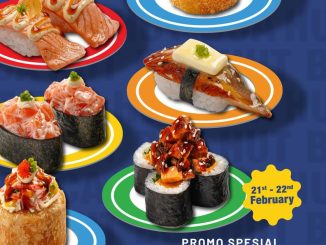 Promo SUSHIGO! HUT BCA ke-69 6 sushi plates Rp. 69.000 periode 21 – 22 Februari 2026 untuk BCA Credit Card.