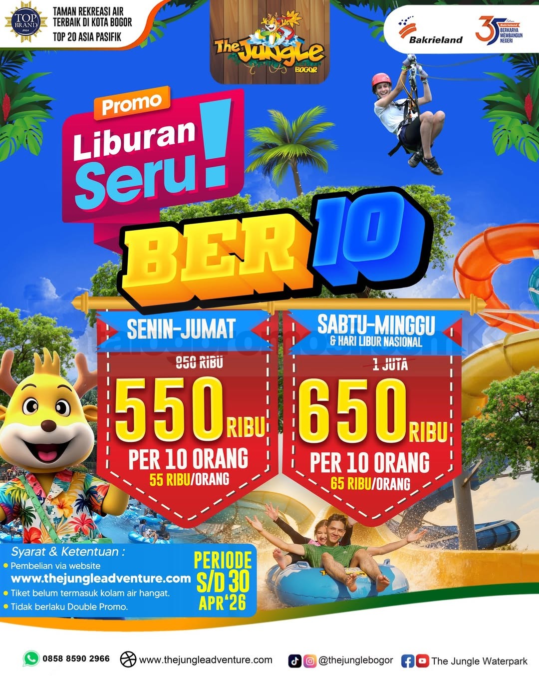 Promo The Jungle BER-8 & BER-10 Tiket Mulai Rp. 55.000 Promo The Jungle BER-8 & BER-10 tiket mulai Rp. 55.000 untuk liburan ramean