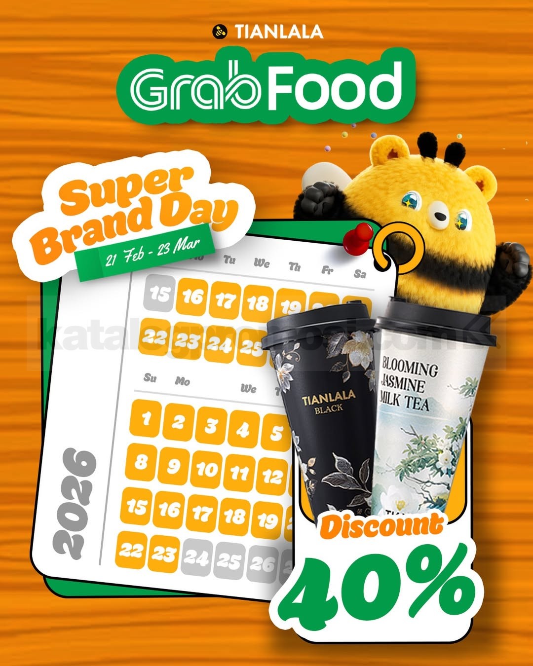 Promo Tianlala Super Brand Day Diskon 40% di GrabFood Promo Tianlala Super Brand Day Diskon 40% di GrabFood periode 21 Februari 2026 - 23 Maret 2026