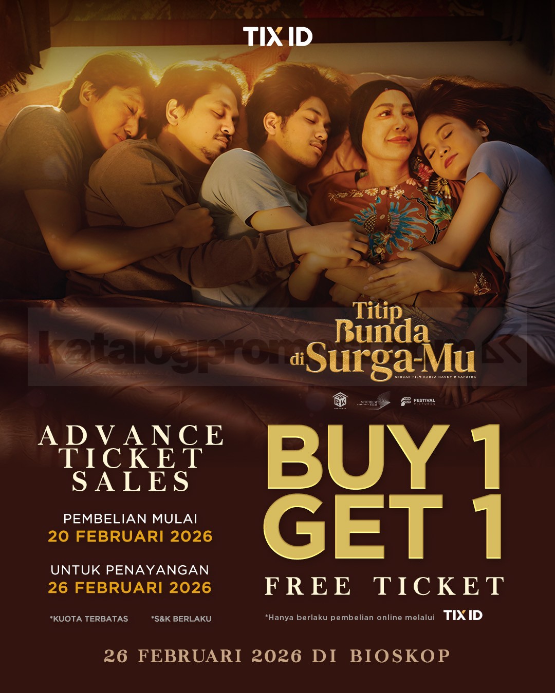 Promo TIX ID Beli 1 Gratis 1 Tiket Titip Bunda di Surgamu Promo TIX ID Beli 1 Gratis 1 Tiket Titip Bunda di Surgamu periode 20-25 Februari 2026