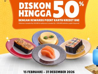 Promo Tom Sushi BNI Rewards Diskon 50% tukar poin minimum Rp 200.000