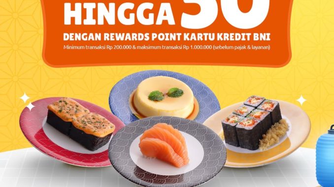 Promo Tom Sushi BNI Rewards Diskon 50% tukar poin minimum Rp 200.000