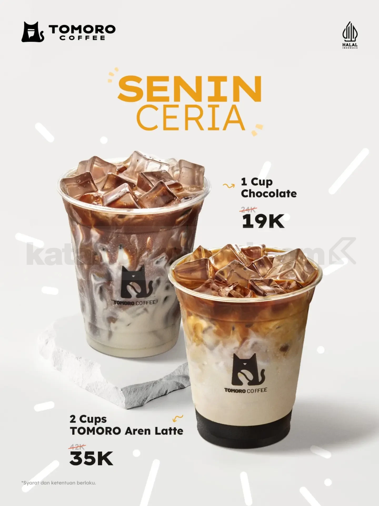 Promo Tomoro Coffee Senin Ceria Mulai Rp19.000 Promo Tomoro Coffee Senin Ceria mulai Rp19.000 untuk TOMORO CHOCOLATE dan paket 2 TOMORO AREN LATTE Rp35.000.