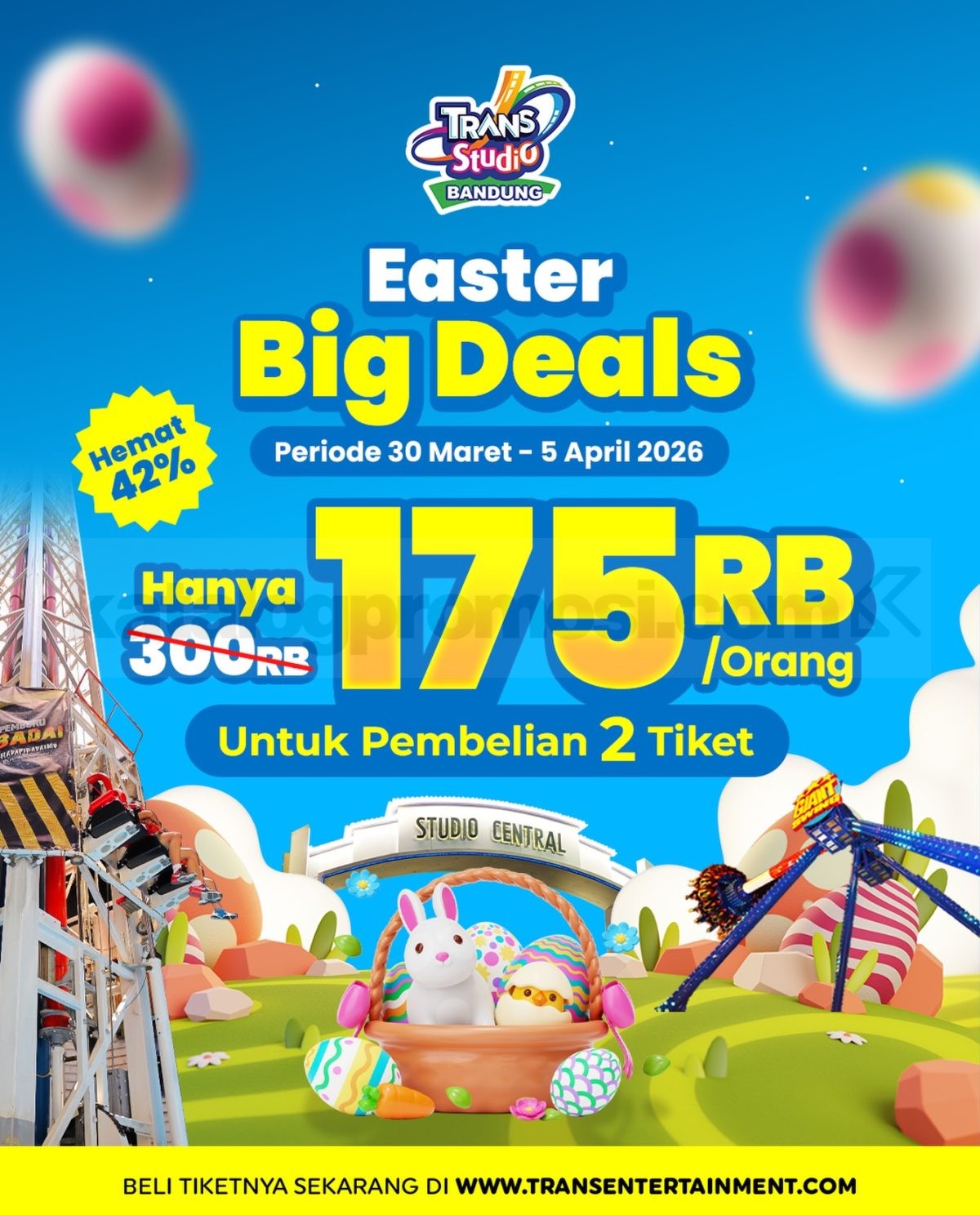 Promo Trans Studio Bandung Easter Big Deals Diskon 42% Promo Trans Studio Bandung Easter Big Deals Diskon 42% tiket Rp. 175.000