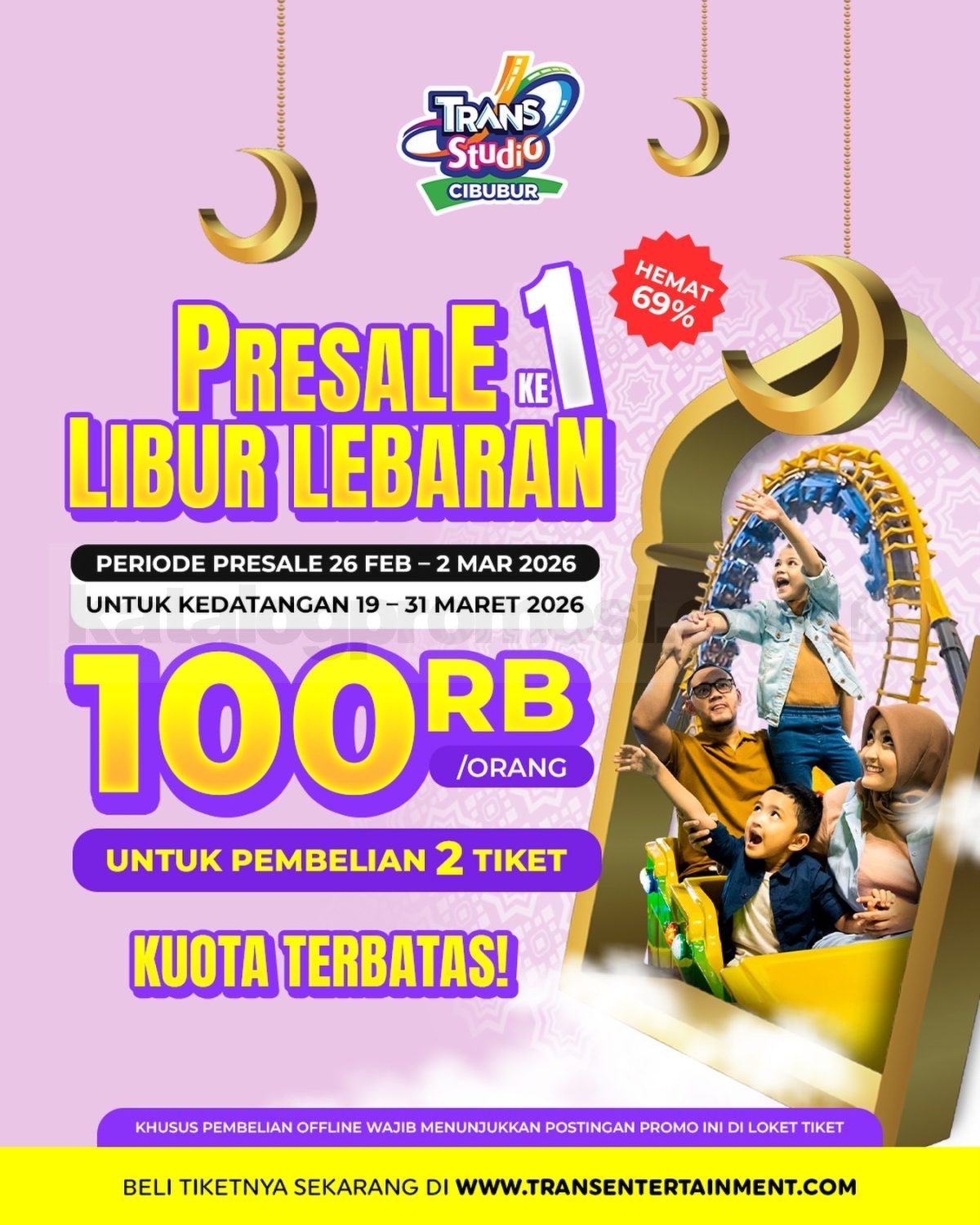 Promo Trans Studio Cibubur Presale 1 Libur Lebaran Rp. 100.000 Promo Trans Studio Cibubur Presale 1 Libur Lebaran Rp. 100.000 min. 2 tiket hemat hingga 69%