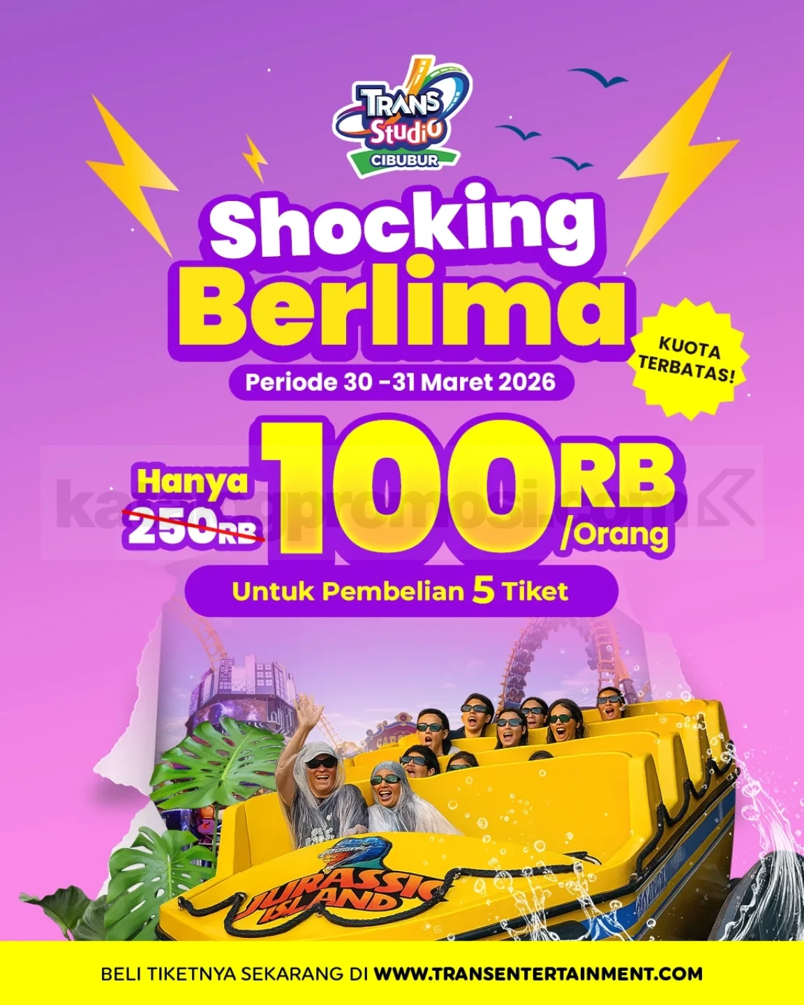 Promo Trans Studio Cibubur Shocking Berlima Rp. 100.000 Promo Trans Studio Cibubur Shocking Berlima Rp. 100.000 untuk 5 tiket