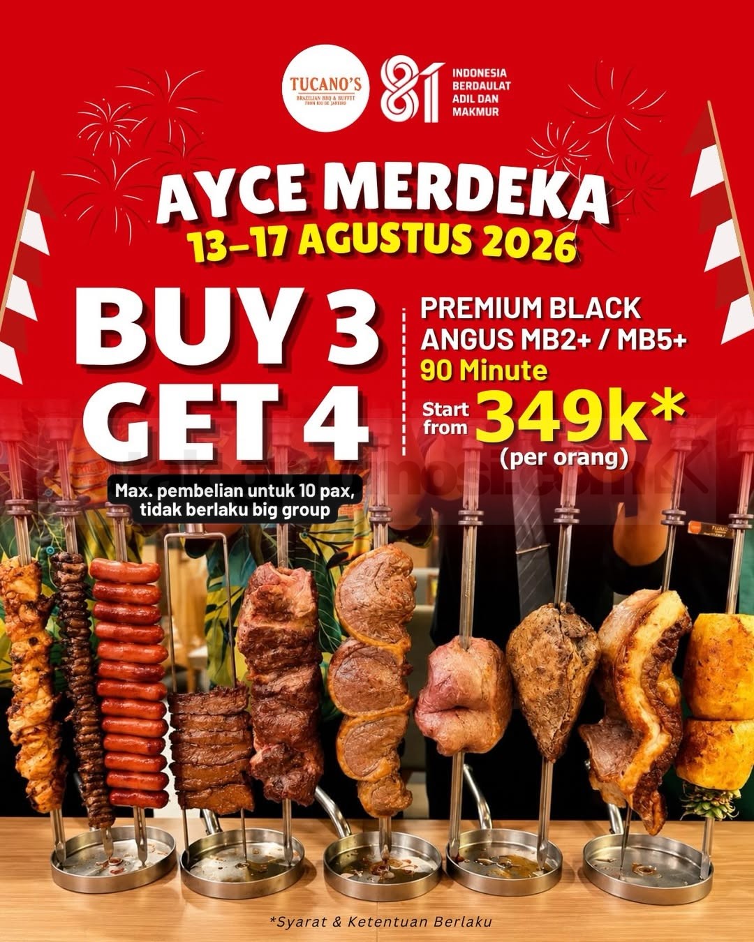 Promo Tucano’s Merdeka Buy 3 Get 4 AYCE BBQ