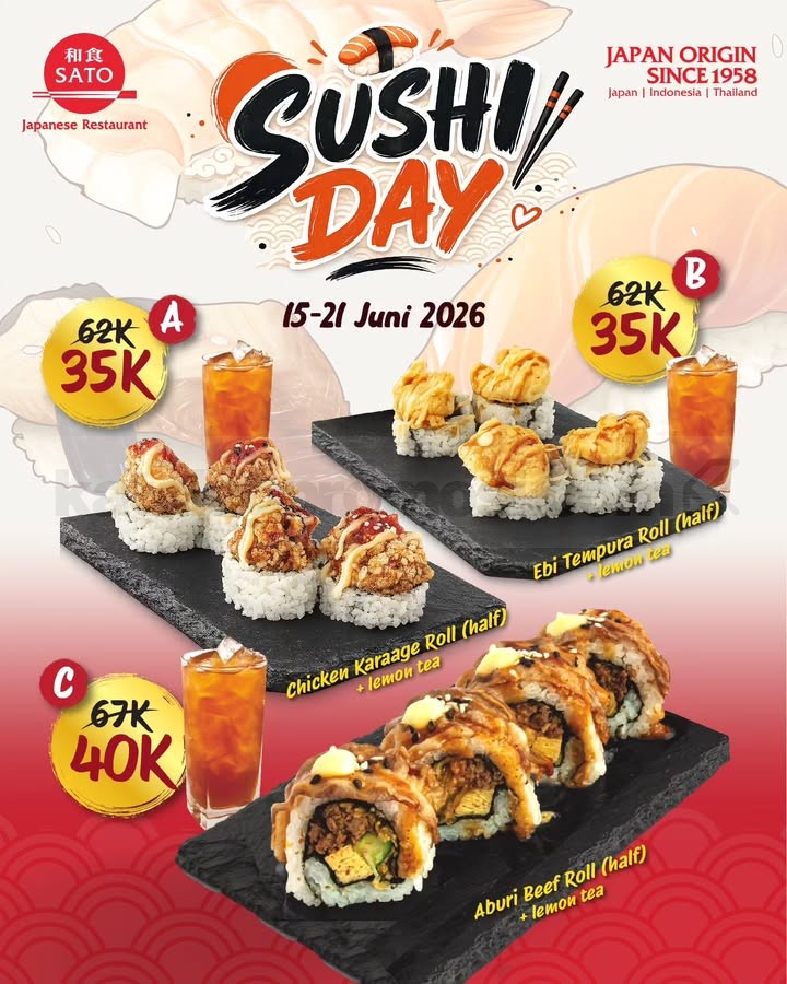 Promo Washoku Sato Sushi Day Paket Sushi mulai Rp. 25.000 Promo Washoku Sato Sushi Day Paket Sushi mulai Rp. 25.000 1