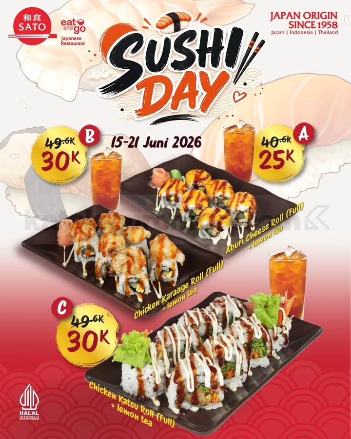 Promo Washoku Sato Sushi Day Paket Sushi mulai Rp. 25.000 Promo Washoku Sato Sushi Day Paket Sushi mulai Rp. 25.000 2