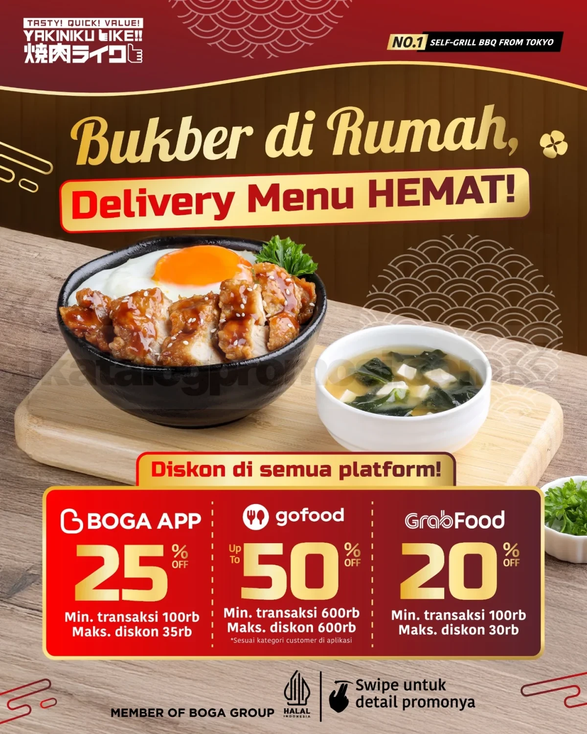 Promo Yakiniku Like Bukber Delivery Diskon hingga 50% Promo Yakiniku Like Bukber Delivery Diskon hingga 50% via Boga App, GoFood, dan GrabFood