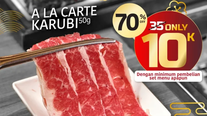 Promo Yakiniku Like Wednesdeals Karubi Rp 10.000 untuk A La Carte Karubi 50 gram diskon 70% setiap Rabu