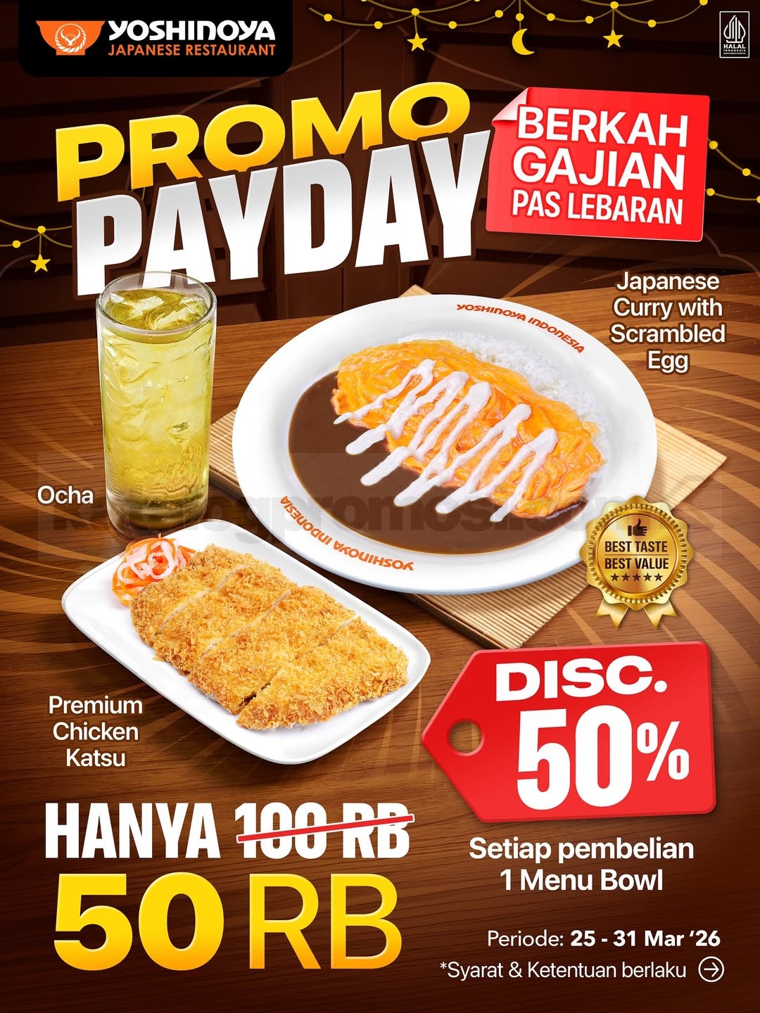 Promo Yoshinoya Spesial Payday Diskon 50% Promo Yoshinoya Spesial Payday Diskon 50% untuk paket Japanese Curry dan Chicken Katsu