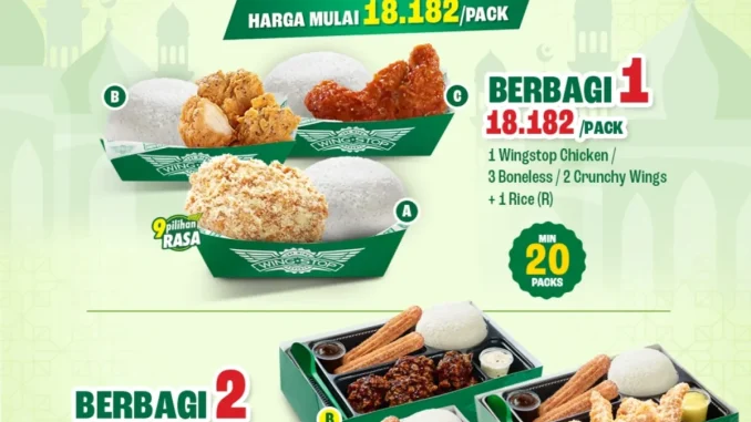 Promo Wingstop Ramadan Pack mulai Rp. 18.182 per pack minimal pesan 20 paket hingga 31 Maret 2026