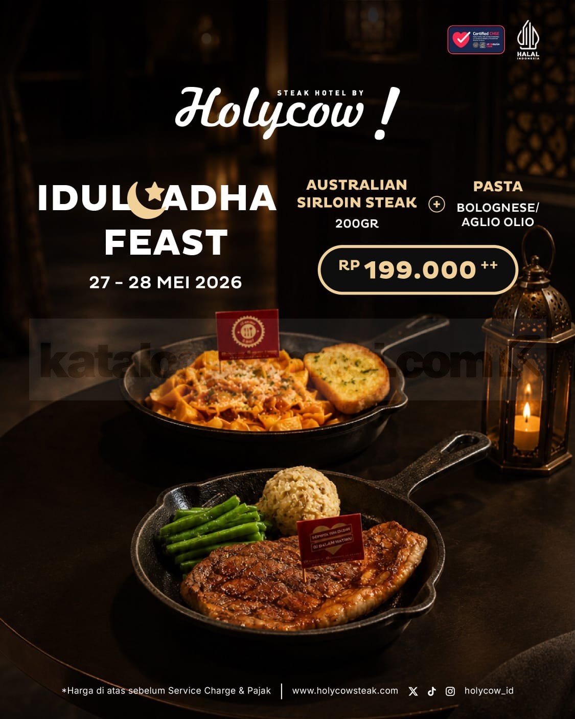 Promo Holycow Paket Idul Adha Feast Rp. 199.000 Promo Holycow Paket Idul Adha Feast Rp. 199.000 dengan Australian Sirloin Steak dan pasta