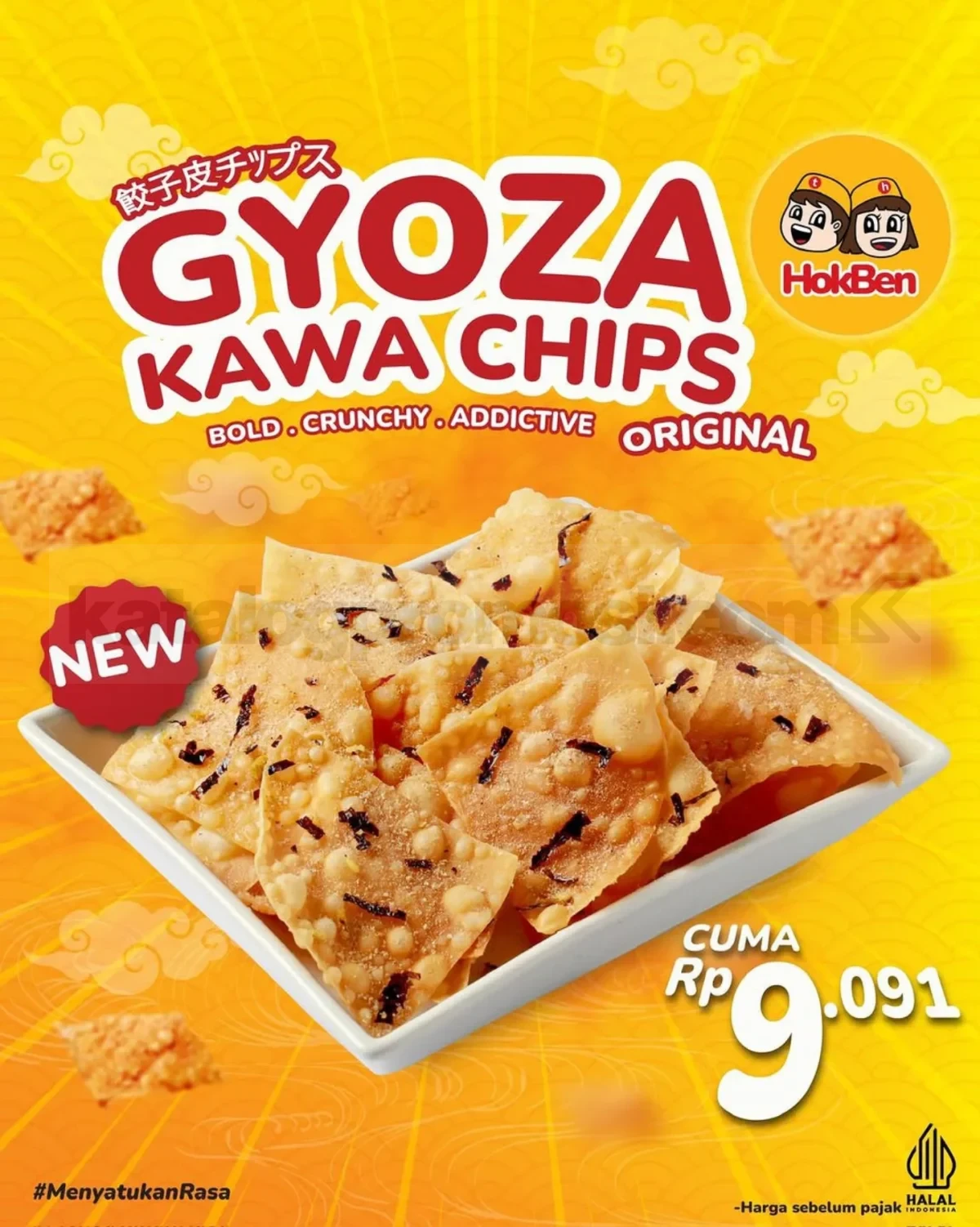 Promo HokBen NEW Gyoza Kawa Chips Cuma Rp. 9.091 Promo HokBen Gyoza Kawa Chips cuma Rp. 9.091 cemilan crispy varian original dan spicy