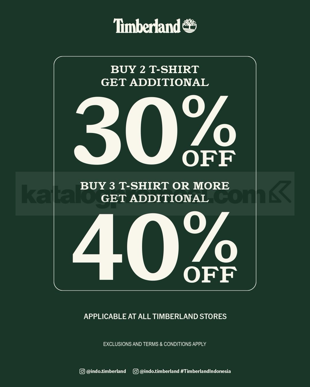 Promo Timberland More Tees More Savings Diskon Hingga 40% Promo Timberland More Tees More Savings diskon hingga 40 persen untuk t-shirt di Timberland stores