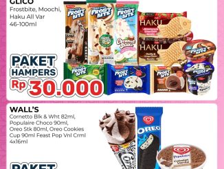 Promo Alfamart Hampers Ice Cream mulai Rp. 30.000 berisi paket Glico Frostbite, Moochi, Haku dan Wall’s Cornetto