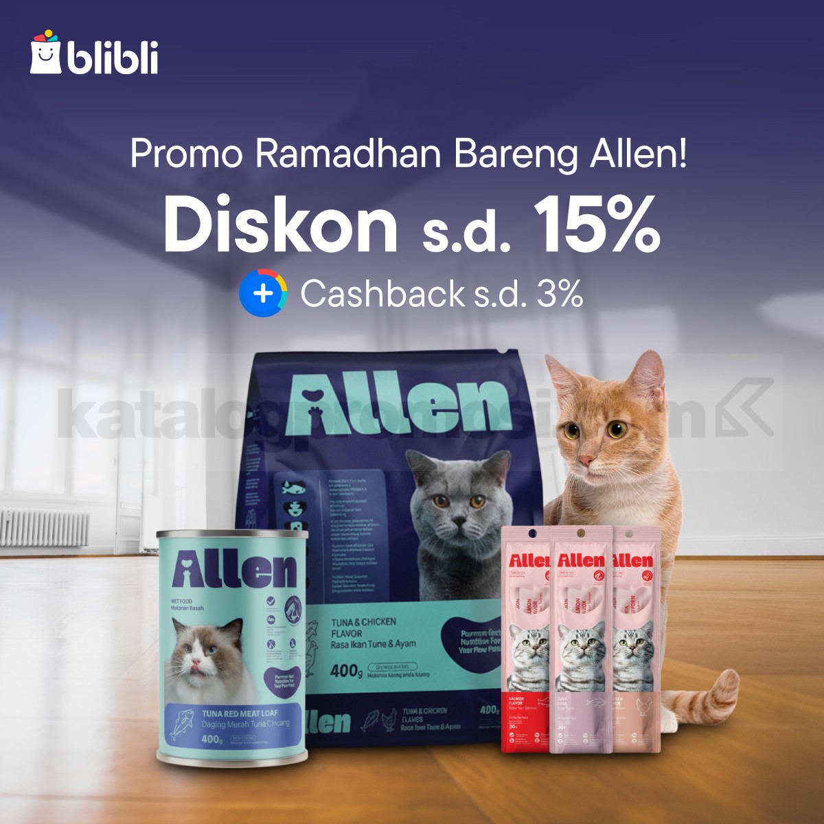 Promo Allen Ramadhan Makanan Kucing Diskon 15% Promo Allen Ramadhan Makanan Kucing diskon 15% + cashback 3%