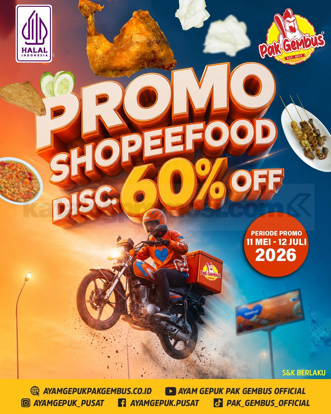Promo Ayam Gepuk Pak Gembus ShopeeFood Diskon 60% Promo Ayam Gepuk Pak Gembus ShopeeFood Diskon 60% untuk menu favorit hingga Juli 2026