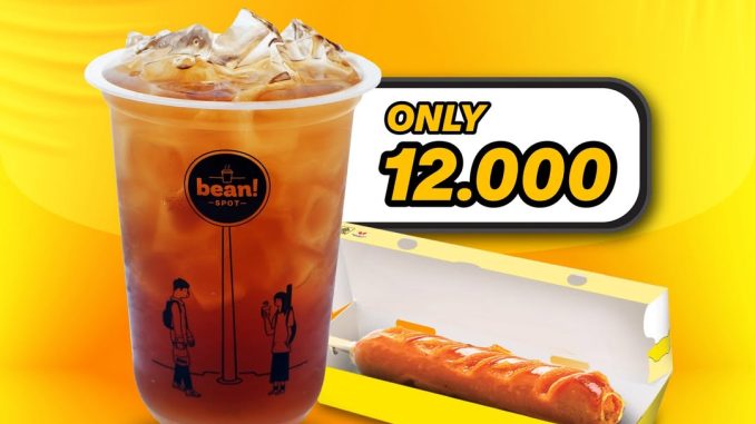 Promo Beanspot Paket Snack Attack Rp. 12.000 es teh manis dan sosis bakar