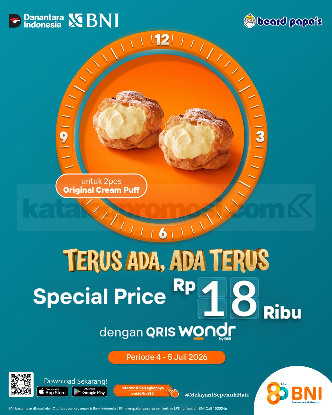 Promo Beard Papa’s HUT BNI 2 Original Cream Puffs Rp. 18.000 Promo Beard Papa’s HUT BNI 2 Original Cream Puffs Rp. 18.000 dengan QRIS wondr by BNI
