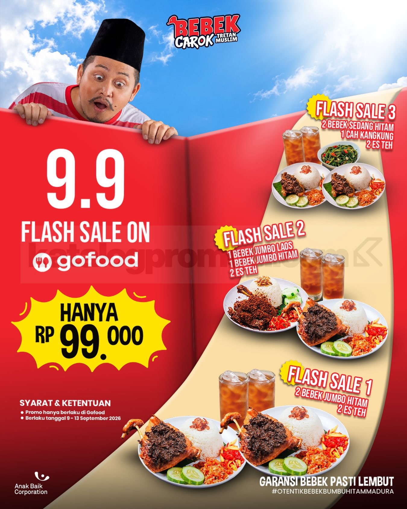 Promo Bebek Carok 9.9 Flash Sale Rp99.000 Promo Bebek Carok 9.9 Flash Sale Rp99.000 dengan tiga pilihan paket via GoFood
