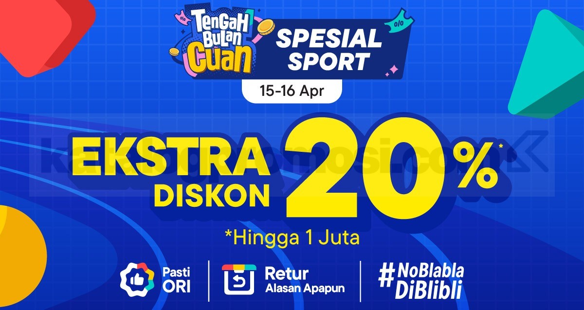 Promo Blibli Tengah Bulan Cuan Spesial Sport Diskon 20% Promo Blibli Tengah Bulan Cuan Spesial Sport diskon 20% hingga Rp. 1.000.000