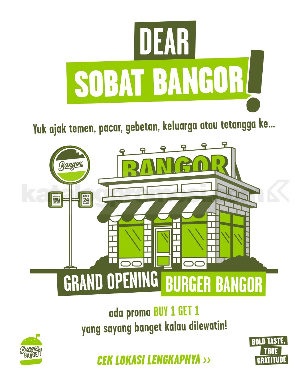 Promo Burger Bangor Grand Opening Buy 1 Get 1 Promo Burger Bangor Grand Opening Buy 1 Get 1 mulai Rp. 23.183 burger gratis Jelata