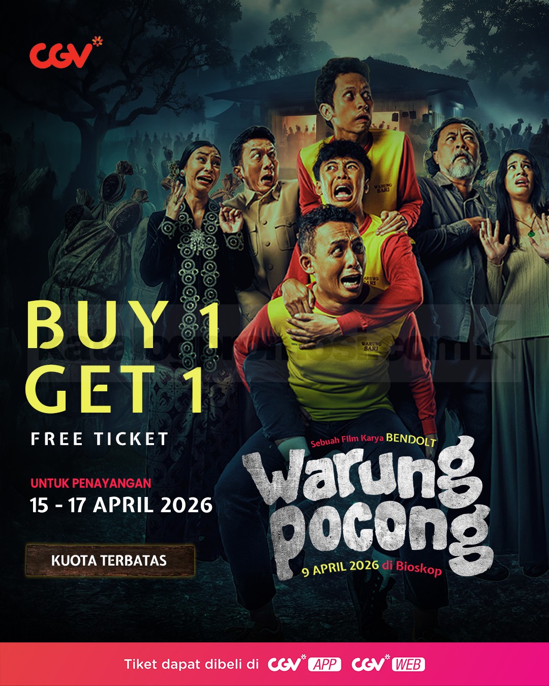 Promo CGV Beli 1 Gratis 1 Tiket Warung Pocong Promo CGV Beli 1 Gratis 1 Tiket Warung Pocong nonton hemat film horor April 2026