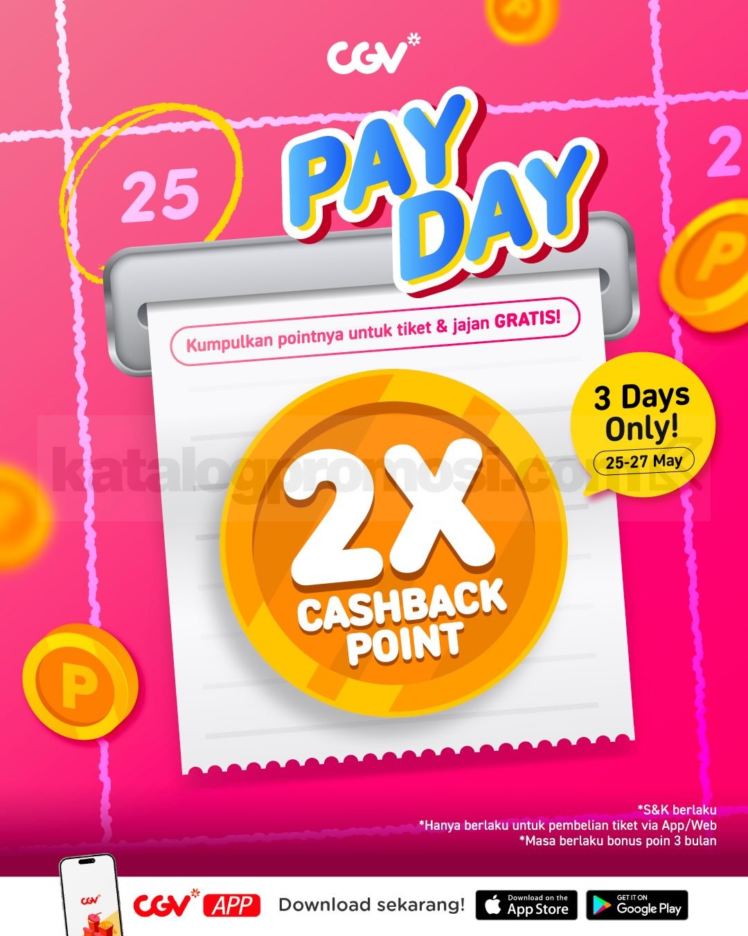 Promo CGV Payday Seru Double Cashback Point Promo CGV Payday Seru Double Cashback Point pembelian tiket film via aplikasi atau website