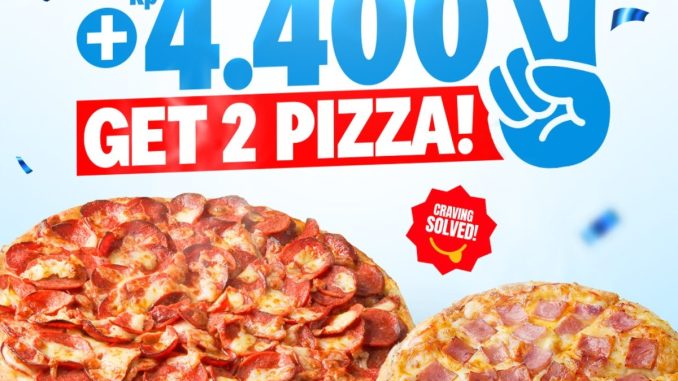 Promo Domino’s Pizza 4.4 medium pizza Rp. 4.400 periode 3 sampai 5 April 2026 untuk pembelian dua pizza
