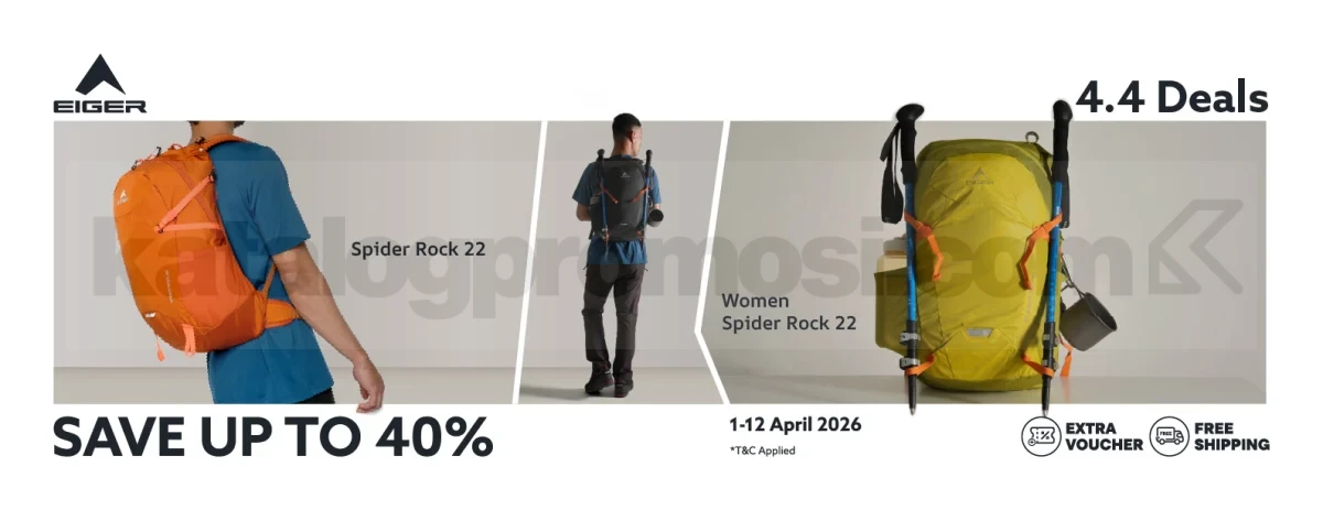 Promo Eiger Adventure 4.4 Deals Carrier Diskon hingga 40% Promo Eiger Adventure 4.4 Deals carrier diskon hingga 40% + voucher & gratis ongkir