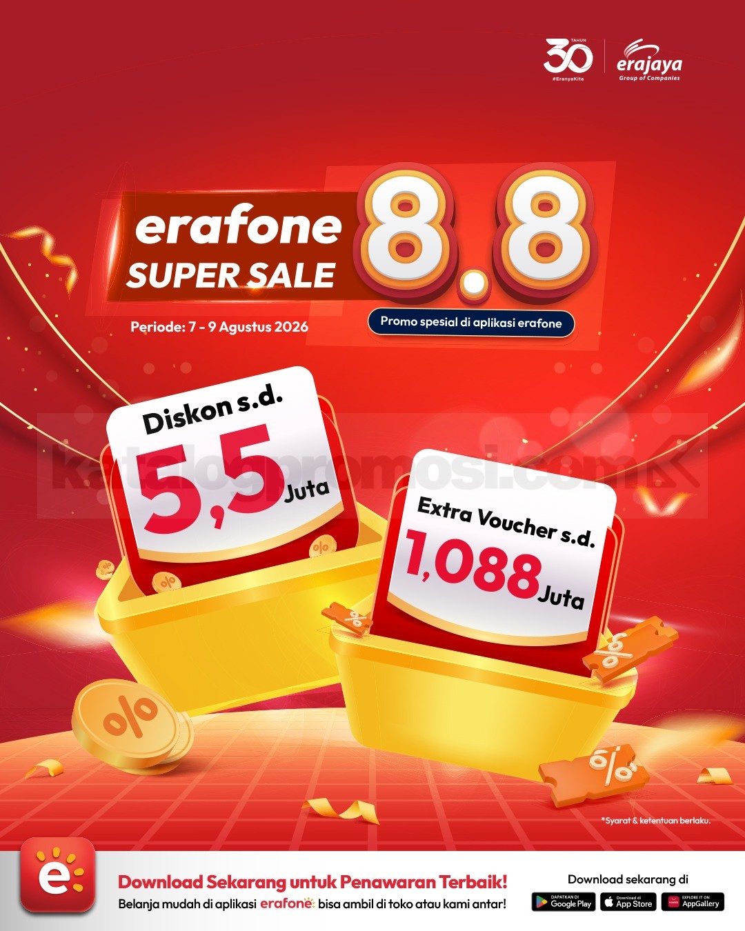Promo Erafone Super Sale 8.8 Diskon hingga Rp5,5 Juta Promo Erafone Super Sale 8.8 Diskon hingga Rp5,5 Juta dengan extra voucher hingga Rp1.088.000.