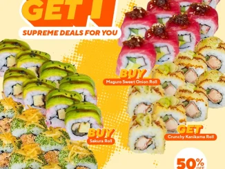 Promo Genki Sushi Buy 1 Get 1 Supreme Sushi diskon 50% via Grab Dine Out