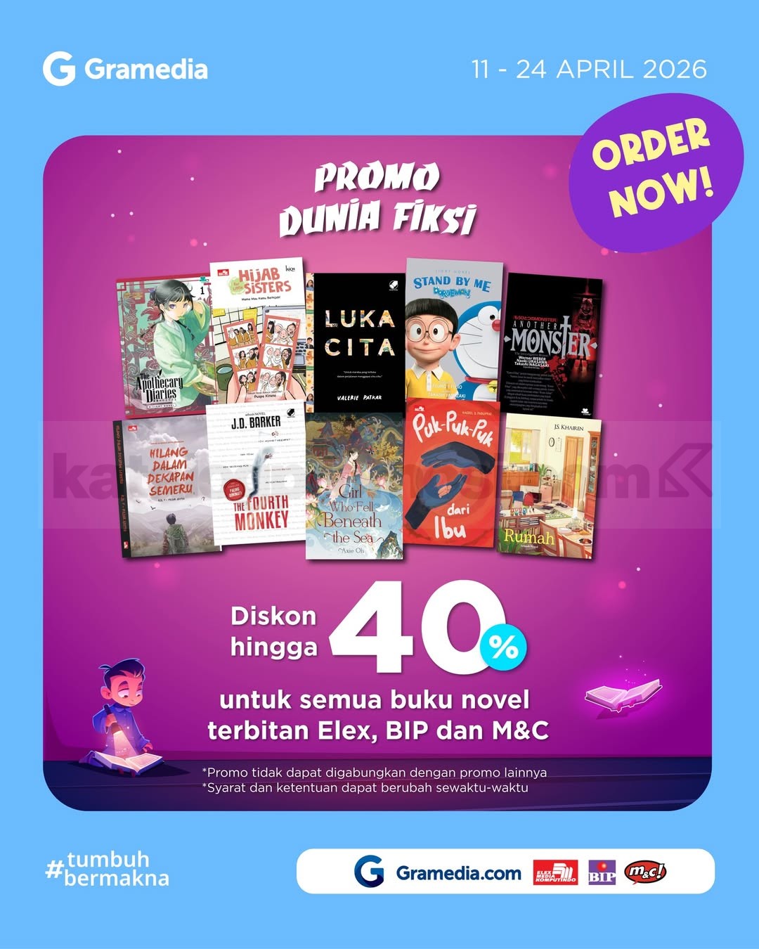 Promo Gramedia Dunia Fiksi Diskon 40% Novel Seru Promo Gramedia Dunia Fiksi Diskon 40% novel seru berbagai pilihan buku Elex BIP M&C