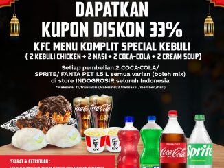 Promo Indogrosir kupon diskon 33% KFC Menu Komplit Special Kebuli dari pembelian Coca-Cola 1.5L.