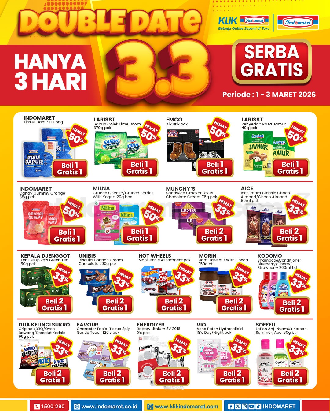 Promo Indomaret Double Date 3.3 BELI 1 GRATIS 1 Promo Indomaret Double Date 3.3 BELI 1 GRATIS 1
