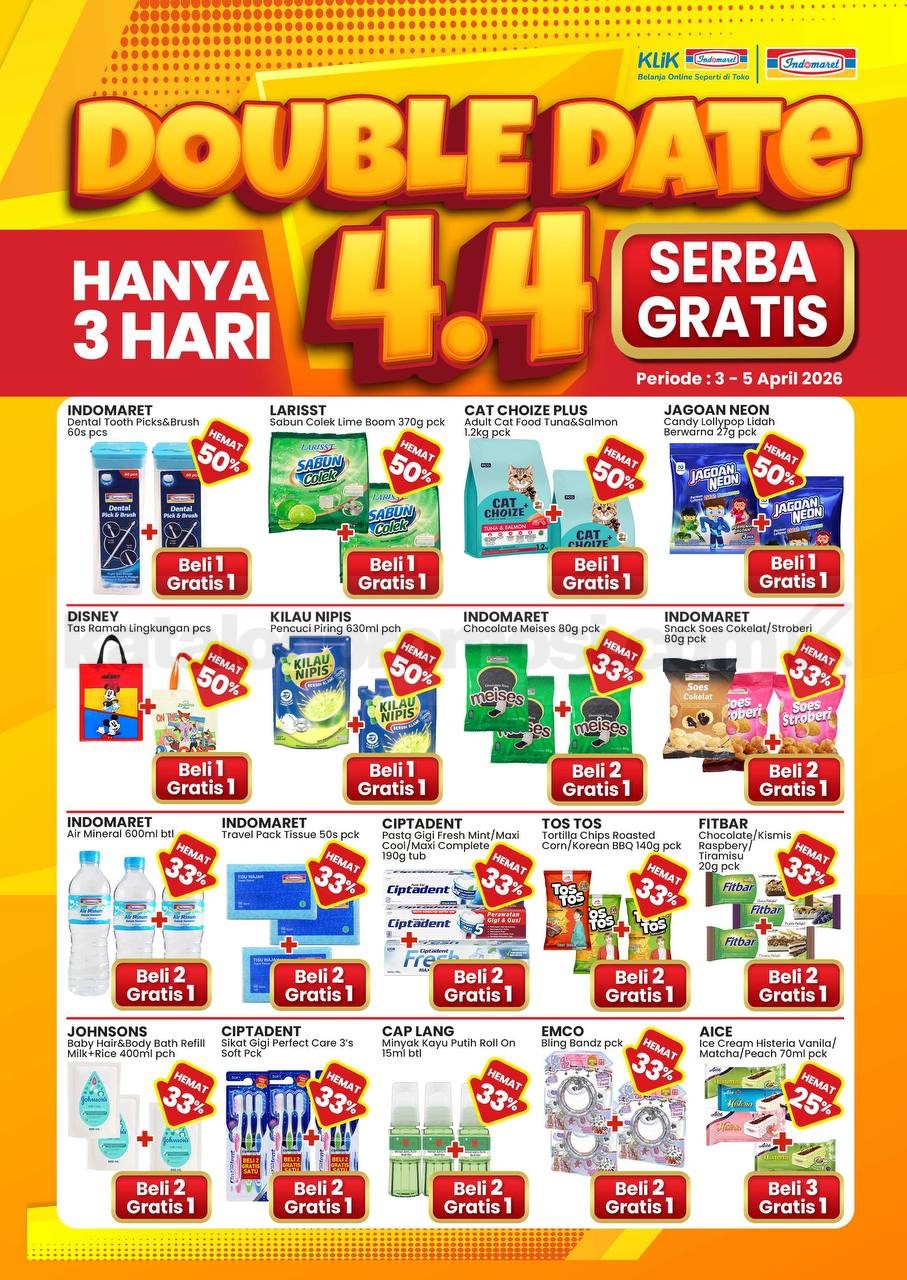 Promo Indomaret Double Date 4.4 BELI 1 GRATIS 1 Promo Indomaret Double Date 4.4 BELI 1 GRATIS 1