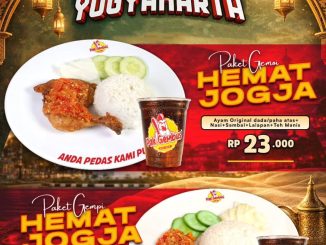 Promo Pak Gembus Paket Hemat Jogja mulai Rp. 23.000 paket ayam gepuk lengkap nasi sambal dan teh manis