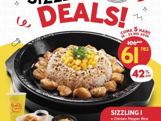 Promo Pepper Lunch Sizzling Deals Mulai Rp. 61.783 paket Sizzling 1 Chicken Pepper Rice lengkap hemat.