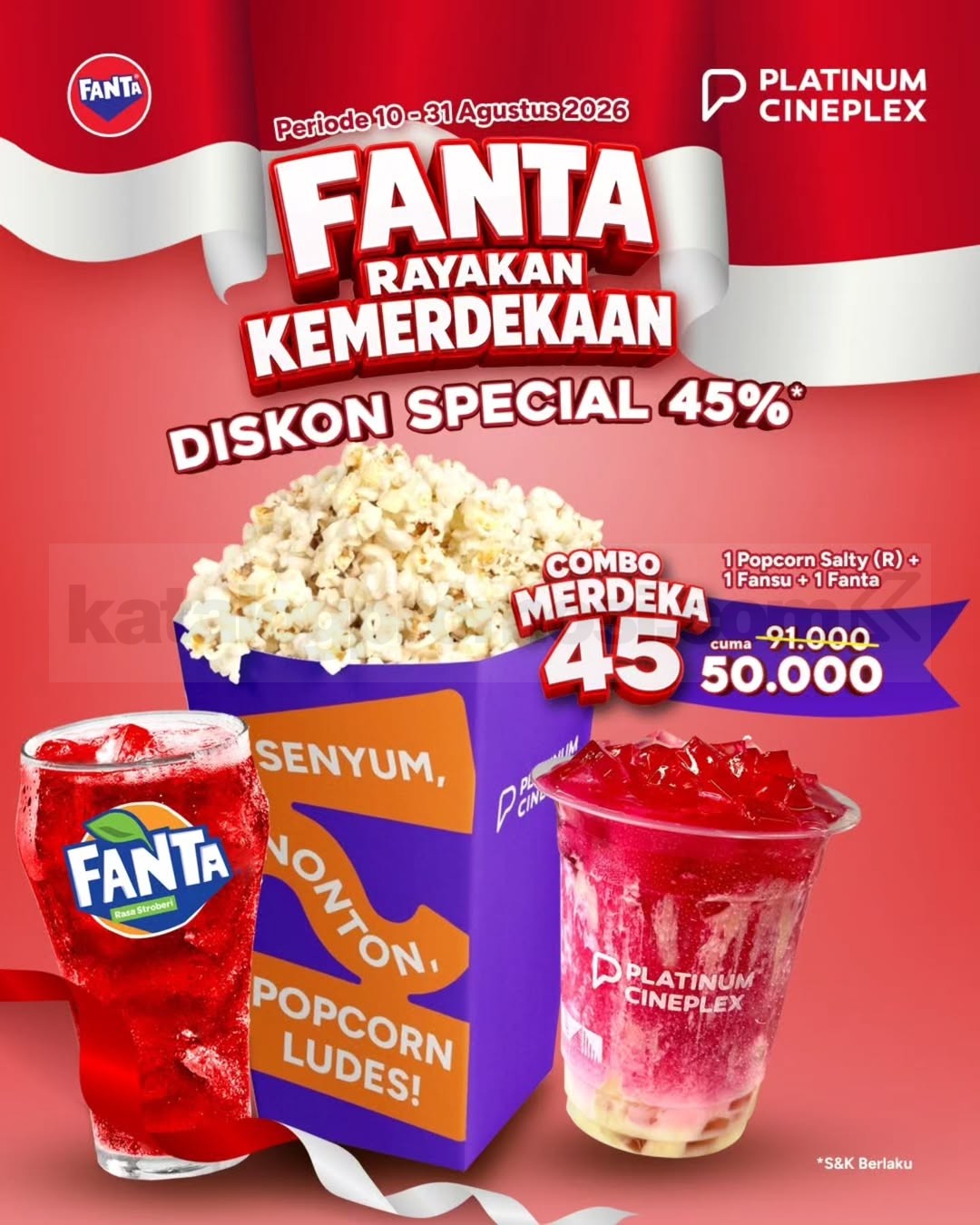 Promo Platinum Cineplex Combo Merdeka 45 Rp 50.000