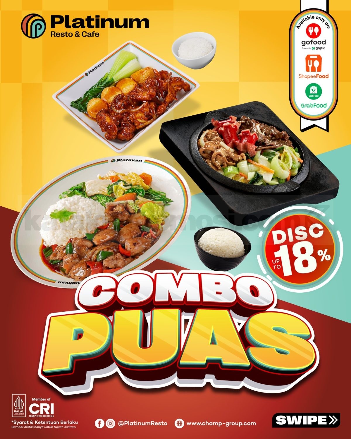 Promo Platinum Resto & Cafe Combo Puas Mulai Rp. 58.000 Promo Platinum Resto & Cafe Combo Puas mulai Rp. 58.000 dengan paket makan lengkap untuk online delivery.