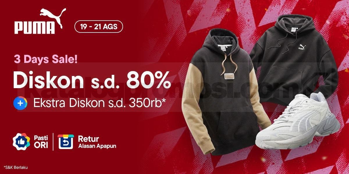 Promo PUMA 3 Days Sale Diskon hingga 80% Promo PUMA 3 Days Sale diskon hingga 80% dan voucher hingga Rp. 350.000 di Blibli