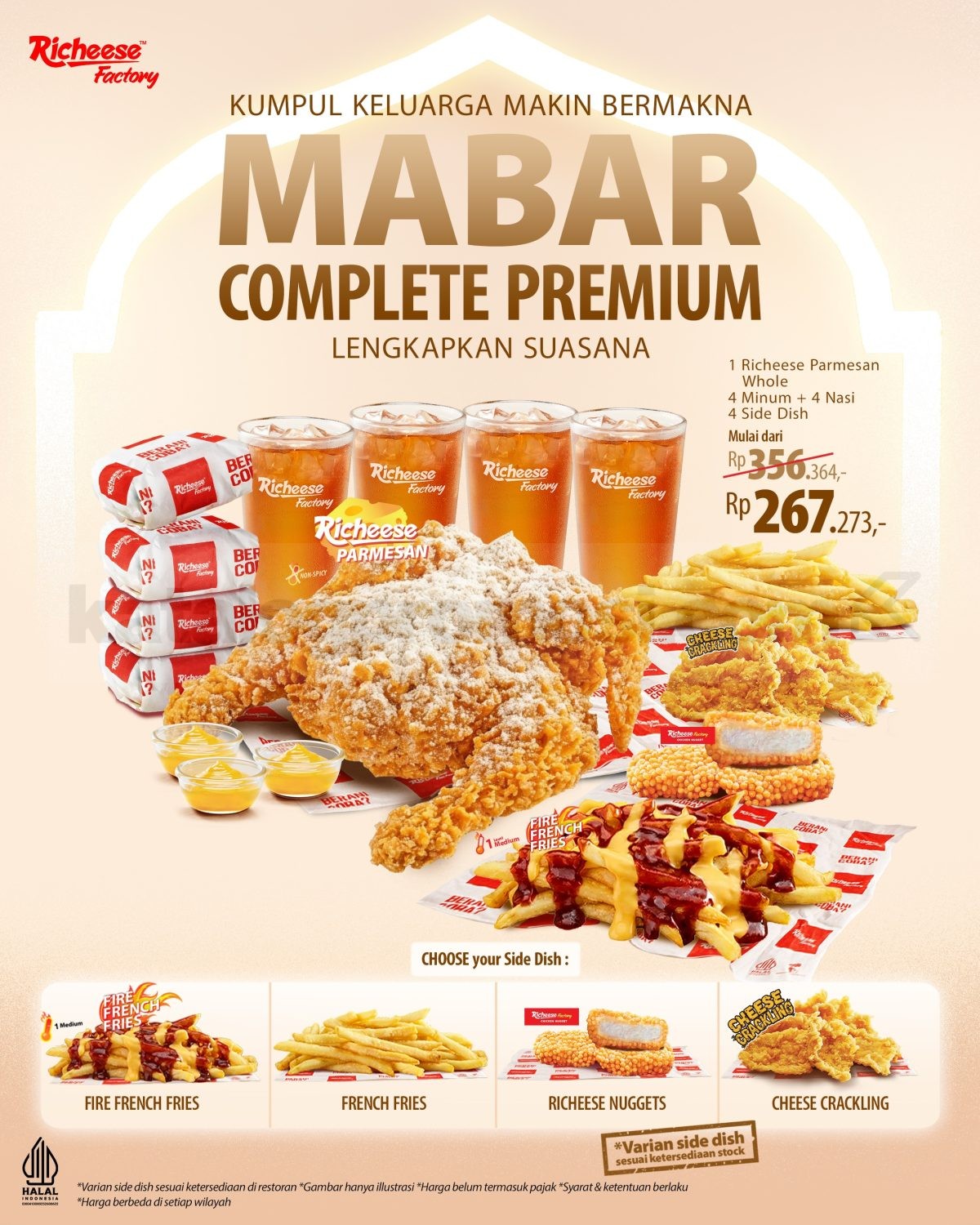 Promo Richeese Factory MABAR Complete Premium mulai 186ribuan Promo Richeese Factory MABAR Complete Premium dengan pilihan paket ayam, nasi, minuman, dan side dish