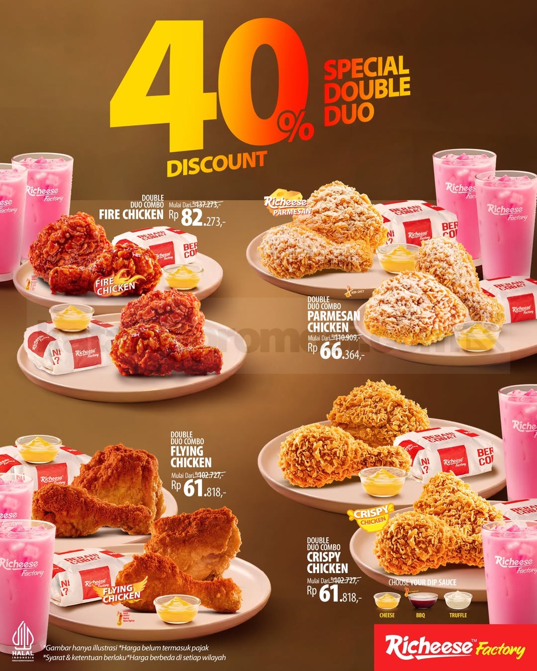 Promo Richeese Factory Special Double Duo Diskon 40% Promo Richeese Factory Special Double Duo Diskon 40% paket 4 Chicken 2 Rice 2 Drink
