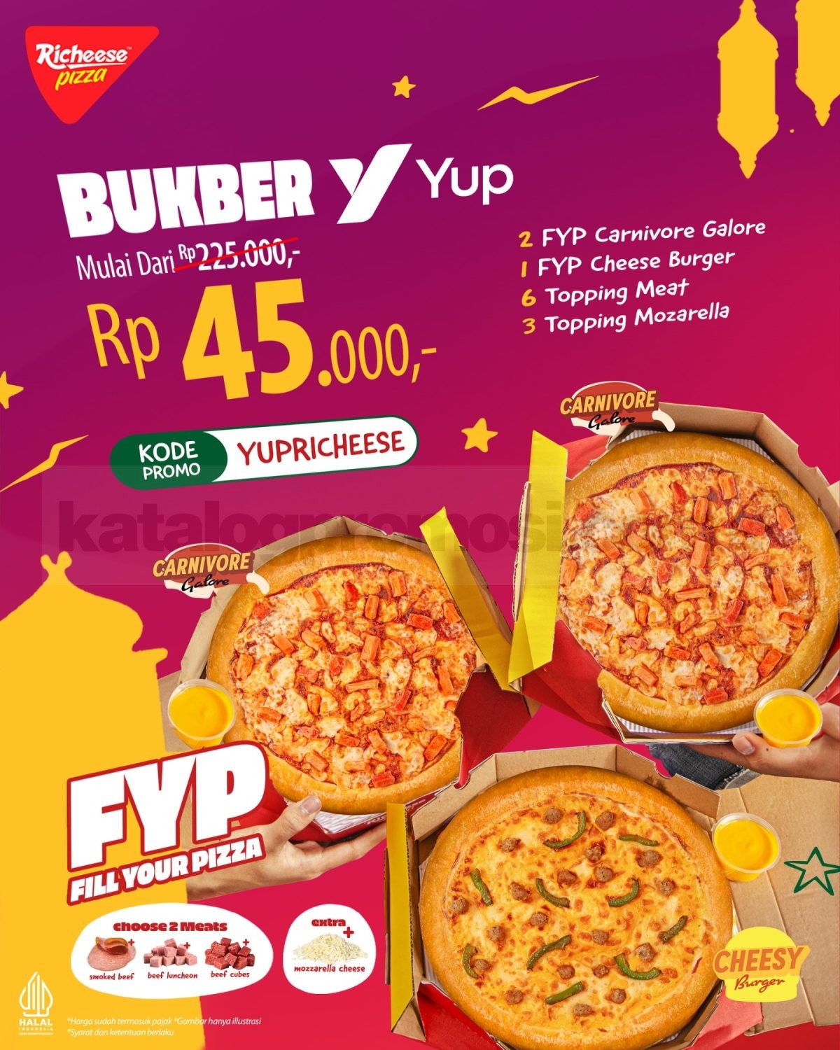 Promo Richeese Pizza Bukber YUP 3 Pizza Rp. 45.000 Promo Richeese Pizza Bukber YUP 3 Pizza Rp. 45.000 dengan topping melimpah