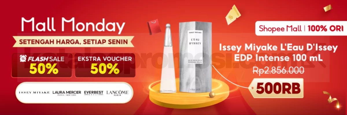 Promo Shopee Mall Monday Issey Miyake EDP Rp. 500 ribu Promo Shopee Mall Monday Issey Miyake EDP Rp. 500 ribu dengan Flash Sale 50%