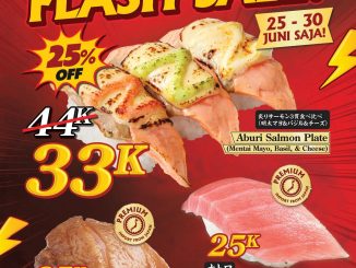Promo Sushiro Payday Flash Sale menu sushi mulai Rp. 25.000 dengan pilihan Aburi Salmon dan Ootoro